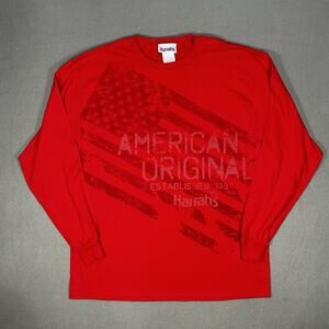 Harrah’s American Original Flag Long Sleeve T-Shirt Men’s Large Red USA Graphic